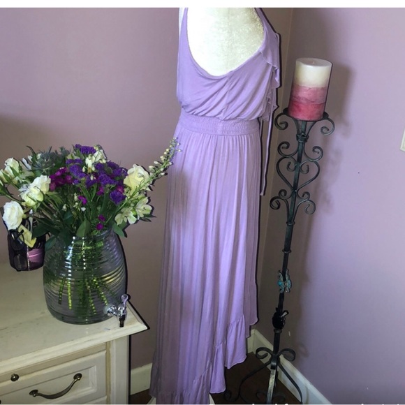 Venus Lavender Ruffle Shoestring Tie Front High Low Midi Sundress LIKE NEW! - Picture 4 of 4